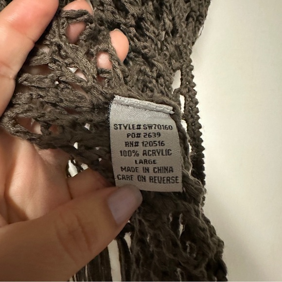 Fora Brown Open Front Crochet fringe Cardigan Size Large - Picture 6 of 7